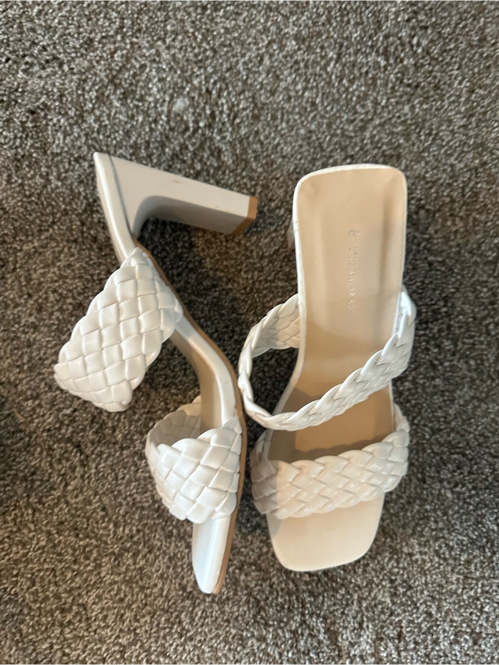 Streetwear Society White Woven Double-Strap Block Heel Mules